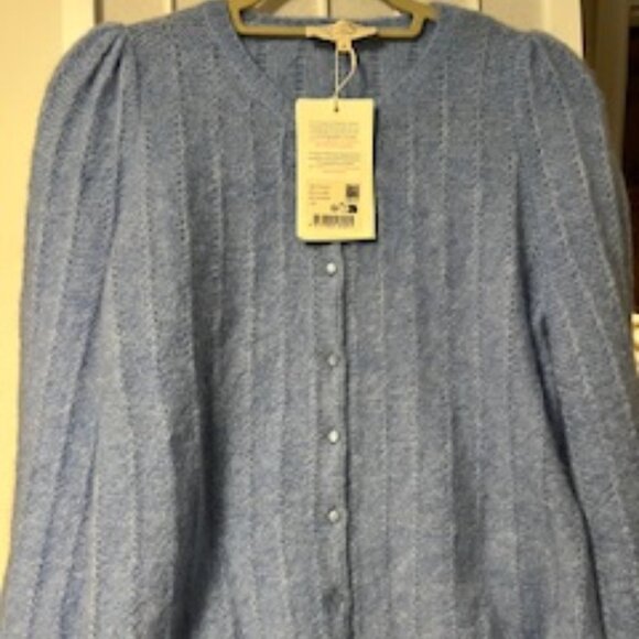 NWT Sezane Blue Gilet Amance Cardigan Sweater Size Medium - Picture 1 of 10